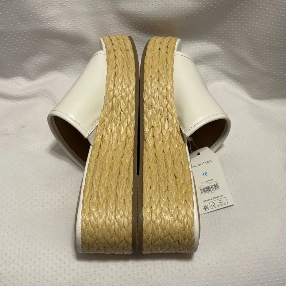 Time and Tru‎ White Tan Platform Slides Women’s Size 10 Slip On New